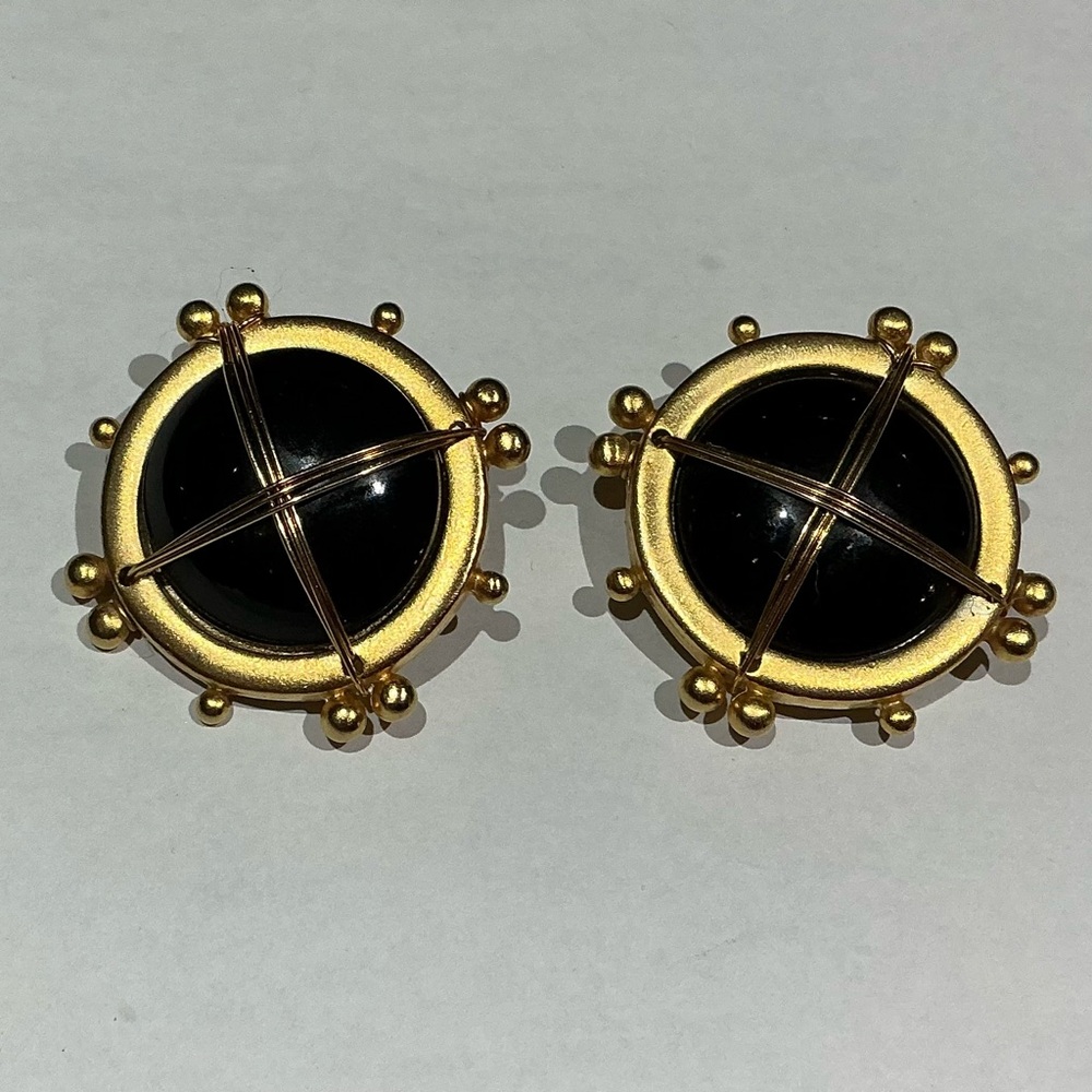 Vintage Robert Rose Gold and Black Round Earrings